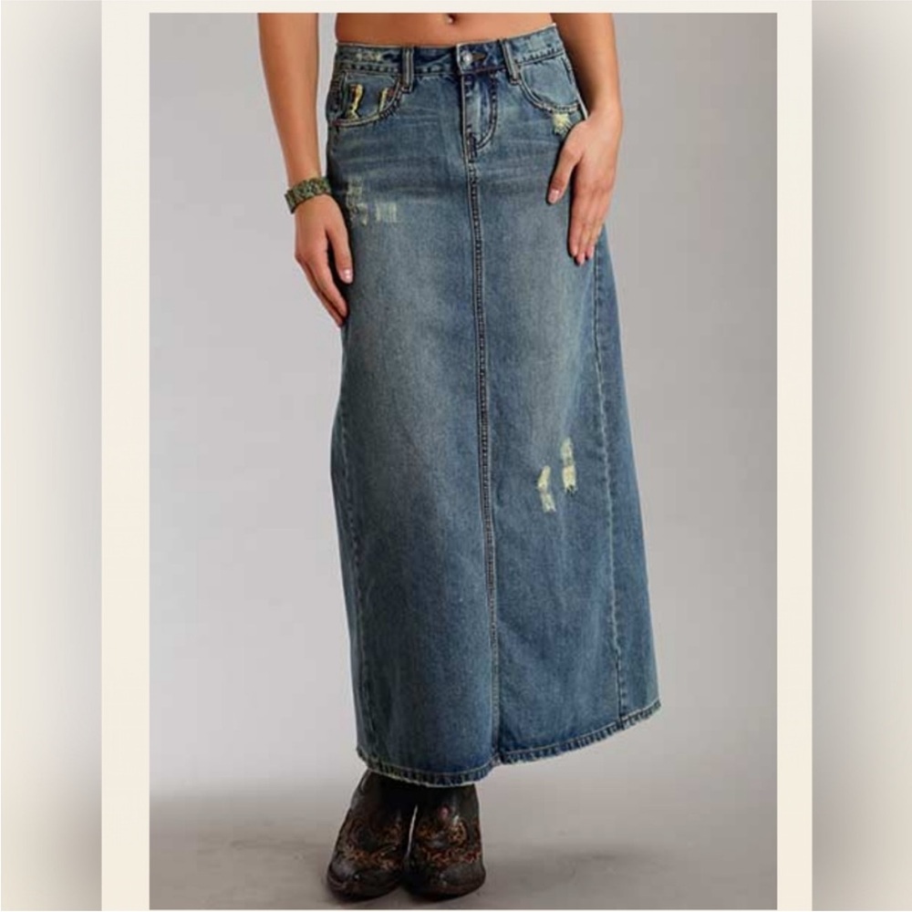 Stetson Summer Long Denim Skirt Maxi Jean Skirt with Back Slit - 14